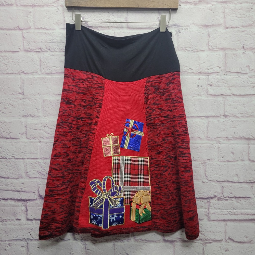 NOS VTG United States Sweaters Knit Ugly Christmas Skirt Sz M Tacky‎ Holidaycore